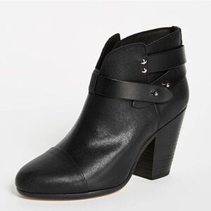 Rag & Bone Harrow Ankle Boots Black Leather Block Heel Size 39